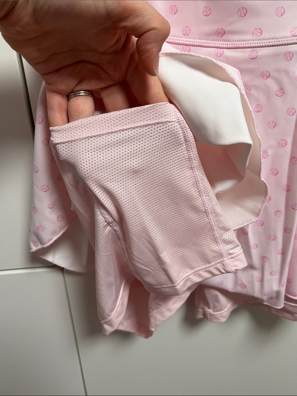 LoveShackFancy Pink Mini Dress with Tiny Tennis Ball Print, Shorts w/ Pockets! - Picture 13 of 15